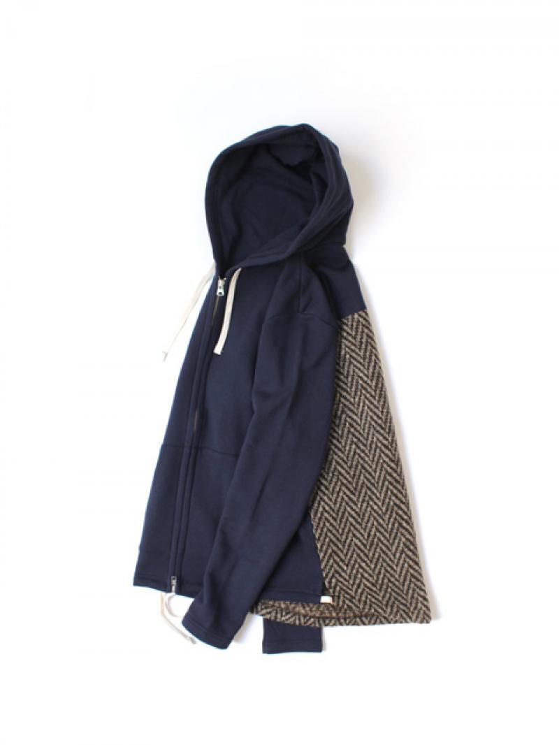 CASH CAKNIT PANEL ZIP PARKA -NAVY-