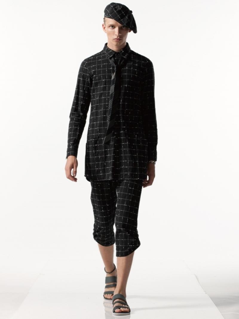 OURET(å):COTTON SLUB KNOT CHECK REGULAR COLLAR LONG SHIRT[OR151-0551]