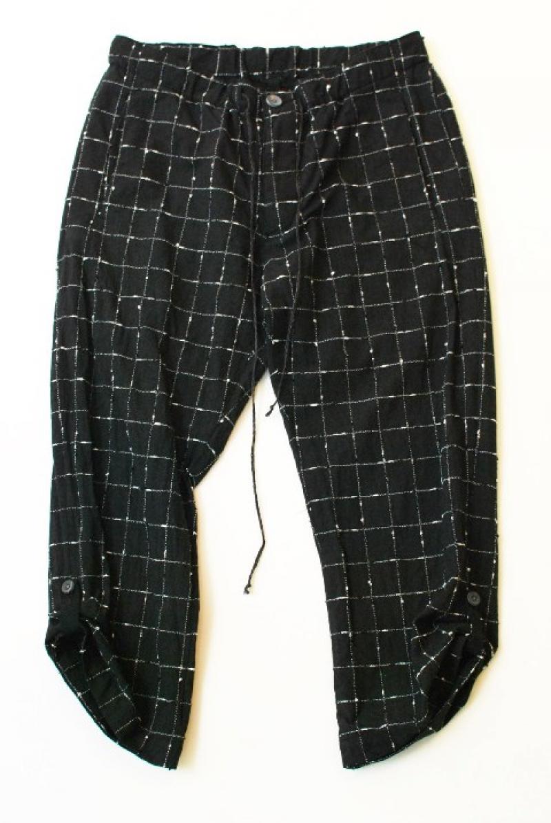 OURET(å):COTTON SLUB KNOT CHECK EASY SHORT PANTS[OR151-0561] /DARK CHARCOAL