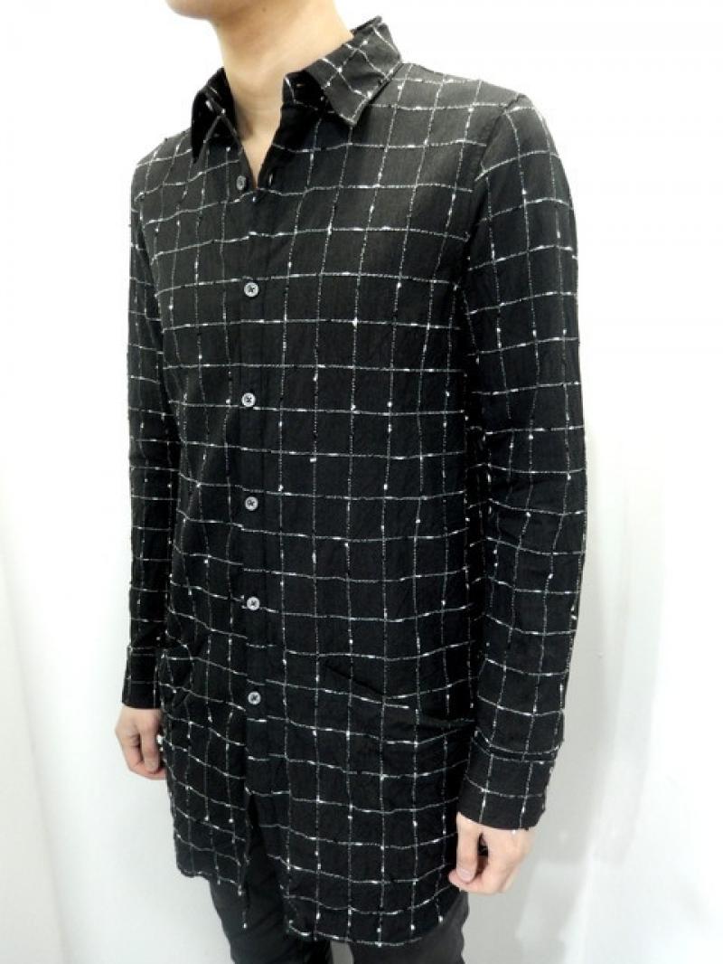 OURET(å):COTTON SLUB KNOT CHECK REGULAR COLLAR LONG SHIRT[OR151-0551] 