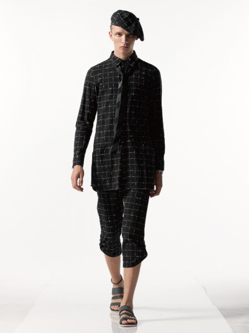 OURET(å):COTTON SLUB KNOT CHECK REGULAR COLLAR LONG SHIRT[OR151-0551] /DARK CHARCOAL