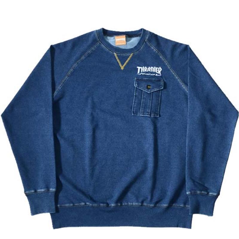 THRASHER DENIM CREW NECK POCKET SWEAT