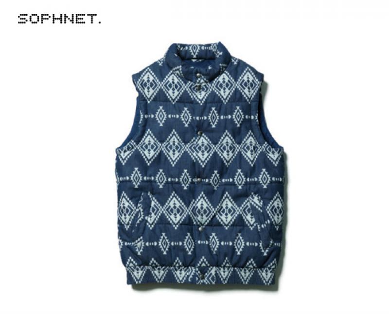 SOPHNET. NATIVE INDIGO DENIM PADDED VEST