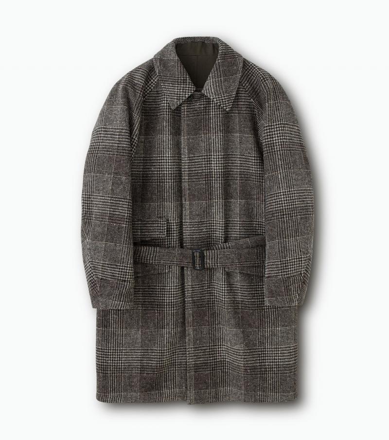 PHIGVEL ١REVERSIBLE SOUTIEN COLLAR COAT/BROWN HOUNDSTOOTHFOREST GREEN