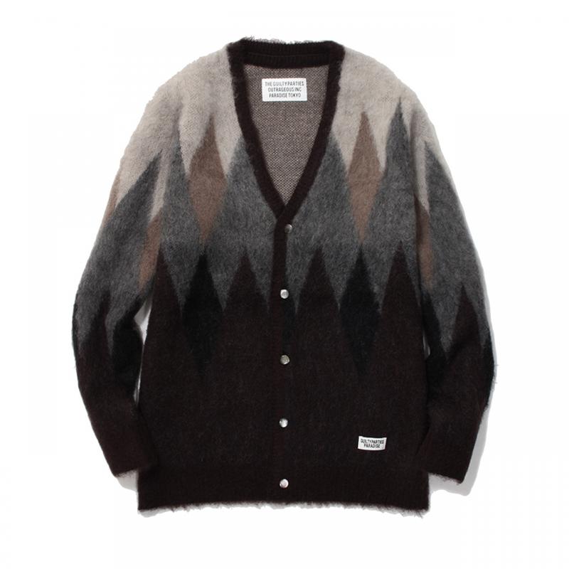 WACKO MARIA / MOHAIR DIAMOND JACQUARD CARDIGAND-BROWN-L-BROWN