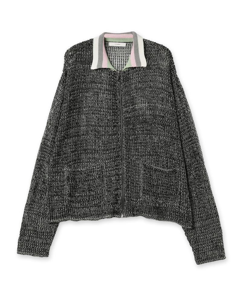 JieDa / MESH ZIP UP KNIT (GREEN/BLACK)