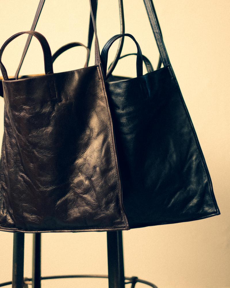 AMIACALVA:Leather 2Way Flat Tote