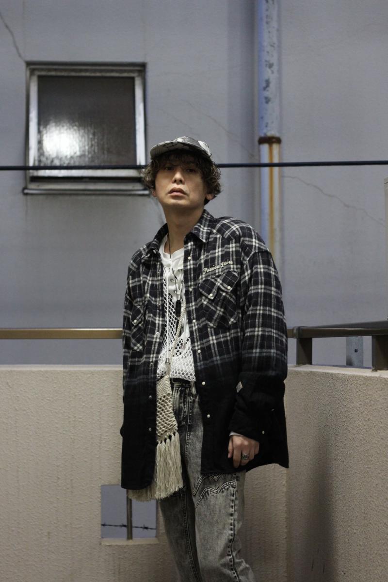 el conductorH() HALF DYED CHECK FLANNEL COWBOY SHIRT PD24SS02(BLK)! 