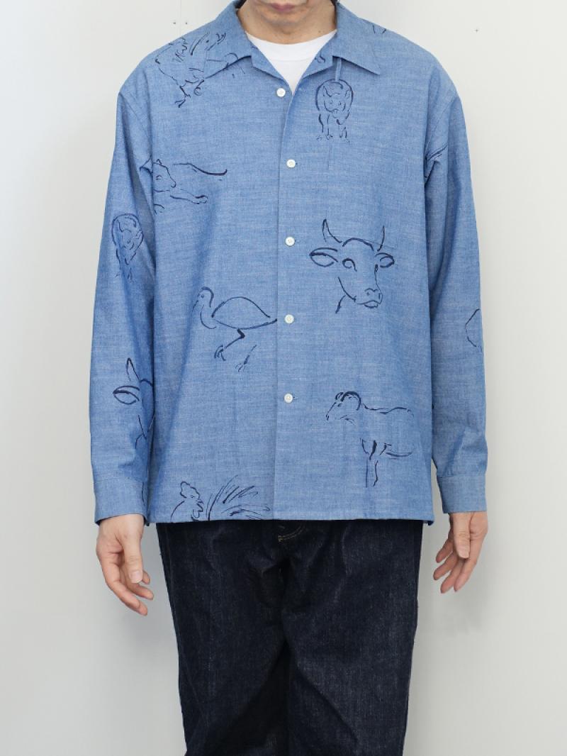 OLD JOEORIGINAL PRINTED OPEN COLLAR SHIRTS -DRAWING-