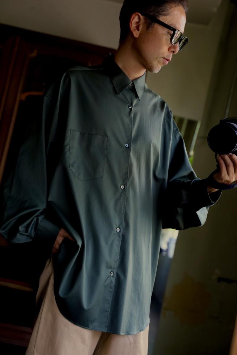 Graphpaper եڡѡ25AW Silicon Poplin Oversized Regular Collar Shirt (GM253-50180)GREEN 