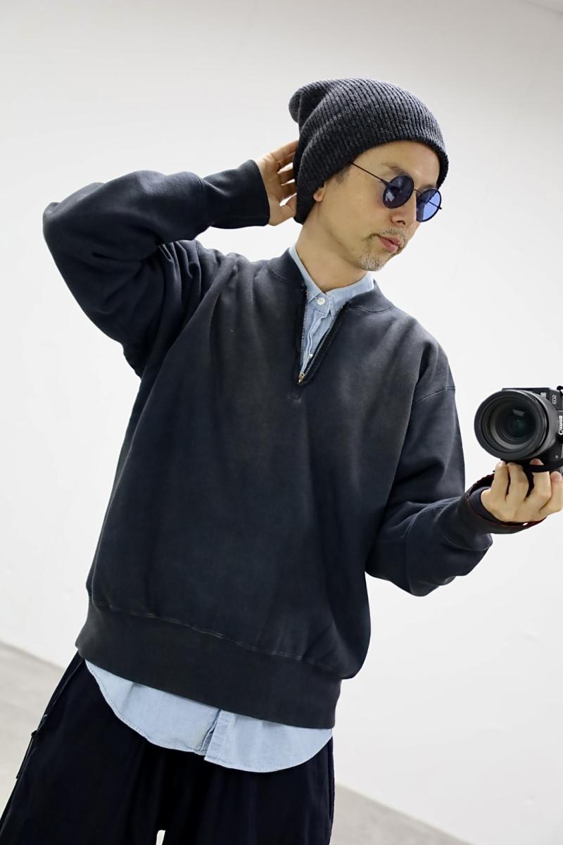 A.PRESSE ץå 2025 STYLE2 Vintage Half Zip Rib Collar Sweatshirt(25AAP-05-07)BLACK