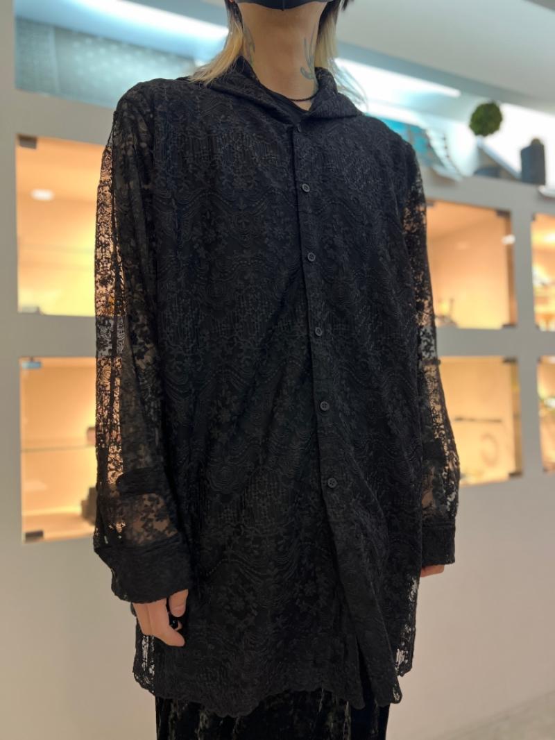 LAD MUSICIAN / TULLE EMBROIDERY LACE HOODED BIG SHIRT ����