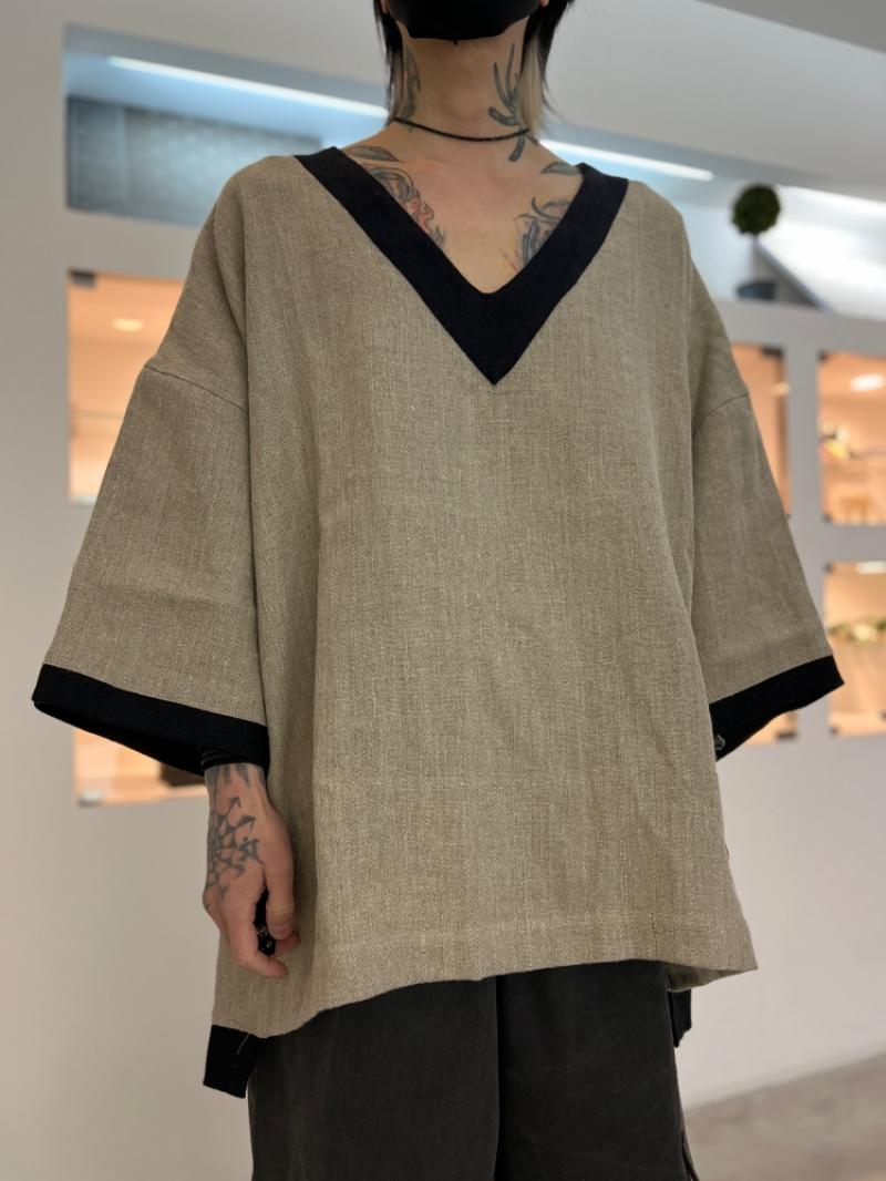 my beautiful landlet / SEMI WET LINEN V-NECK BIG PULLOVER ����