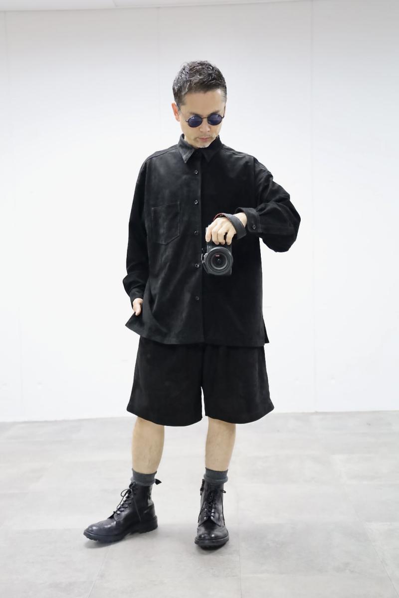 Graphpaper グラフペーパー26SS Cow Nubuck Leather L/S Oversized Regular Collar Shirt(GU261-50406)BLACK