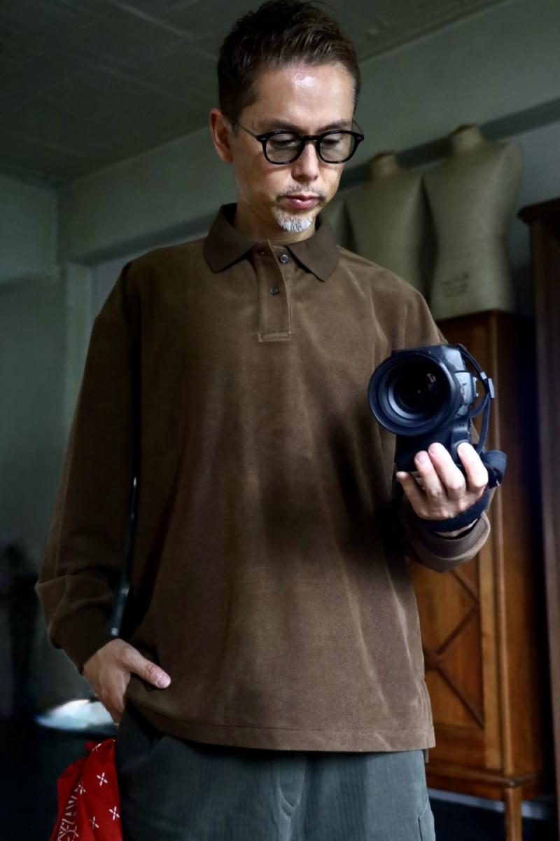 Graphpaper ����եڡ��ѡ� Pique Velour Jersey L/S Polo(GM263-70255)BROWN��8��8��(��)ȯ��! 