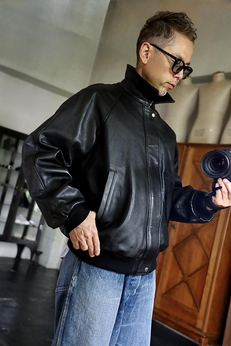 Graphpaper ����եڡ��ѡ� Cow Leather Raglan Blouson(GU263-30320)BLACK��8��29��(��)ȯ��! 