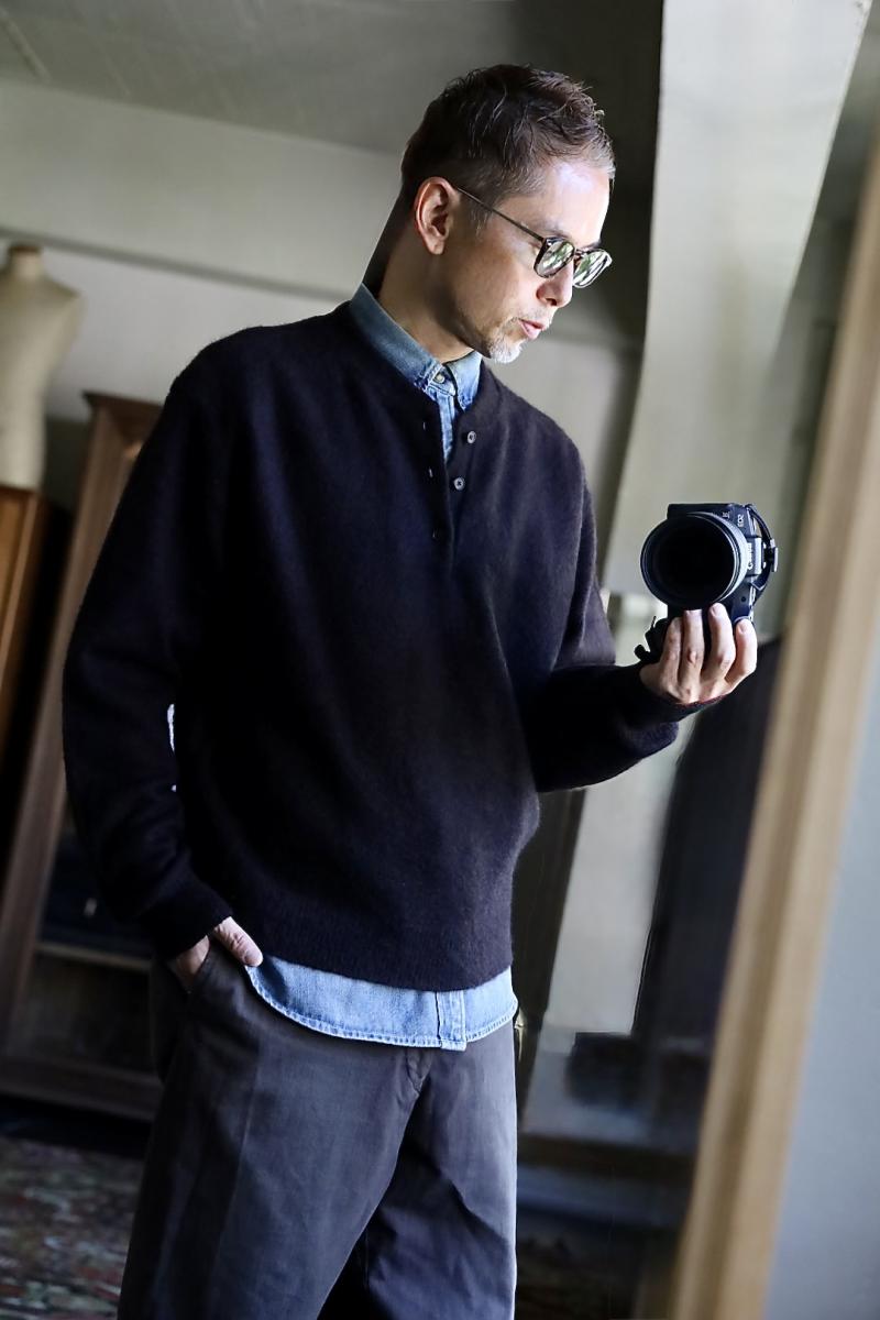A.PRESSE ���ץ�å� 2026 STYLE2 Brushed Cashmere Middle Gauge Henley Neck Sweater(26AAP-03-09)BROWN��
