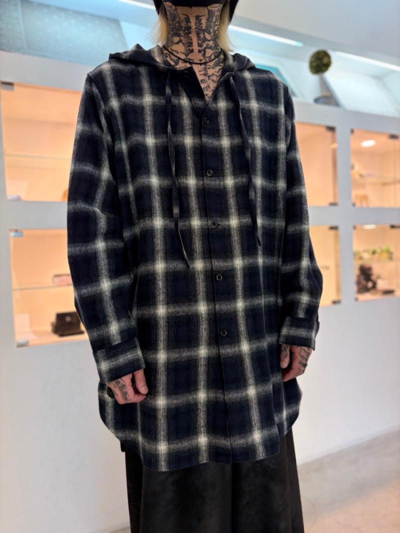 LAD MUSICIAN / COTTON FLANNEL OMBRE CHECK HOODED SHIRT ����